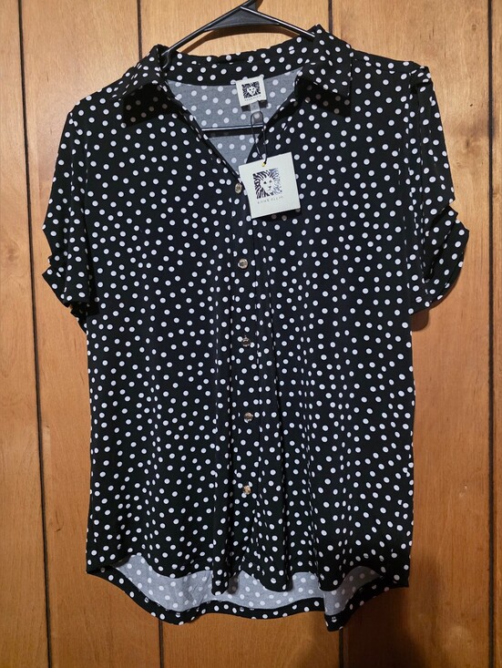 Anne Klein Tops - Anne Klein Black and White Polka Dot Button Down- Size M